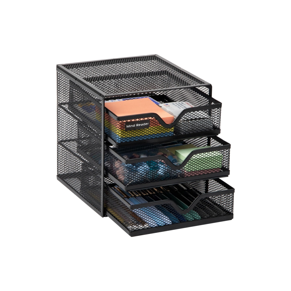 Mind Reader Network Collection 3-Drawer Accessory Storage Desktop Organizer, 6-1/2inH x 6-1/2inW x 6-1/4inL, Black