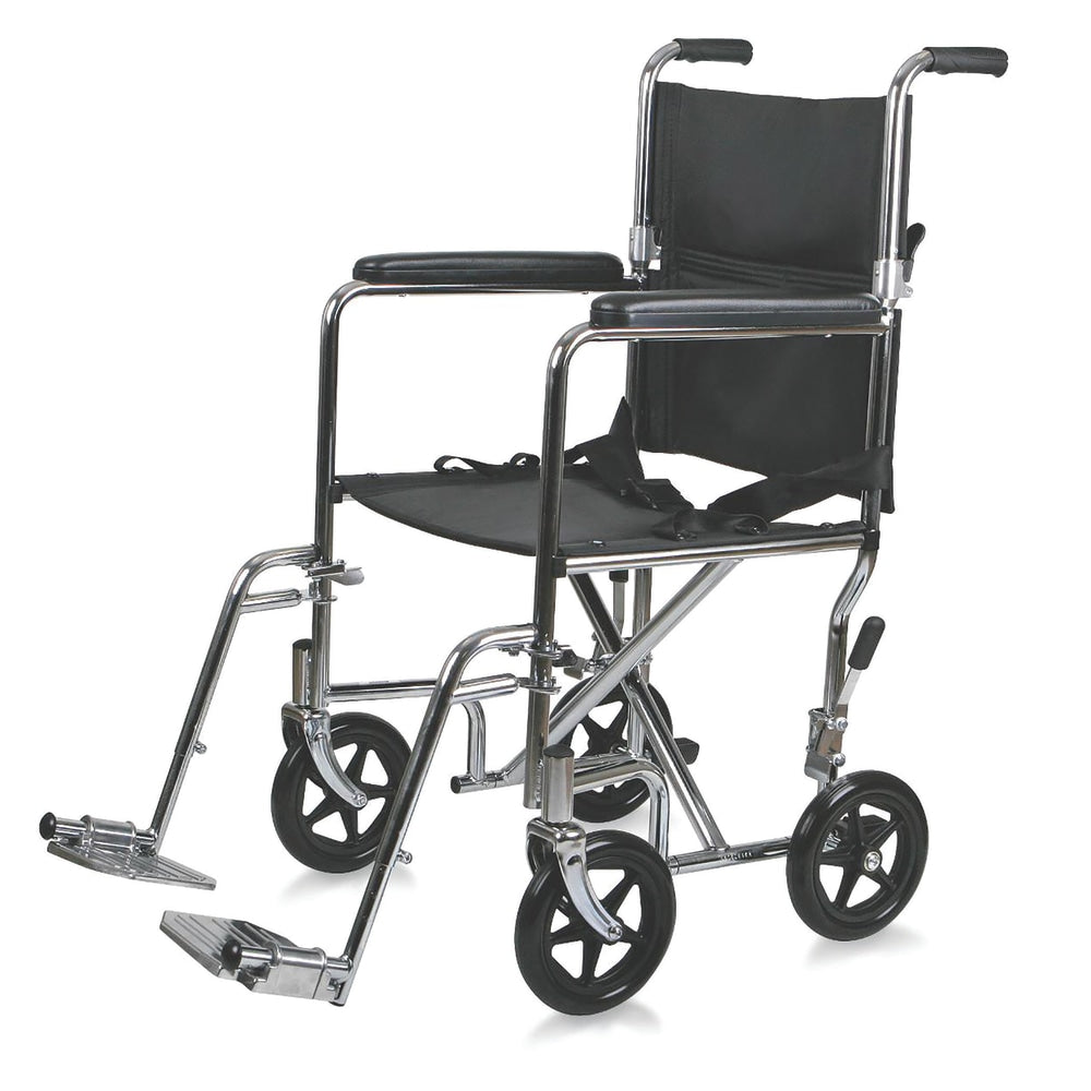 Medline Steel Transport Chair, 19in Seat, Chrome