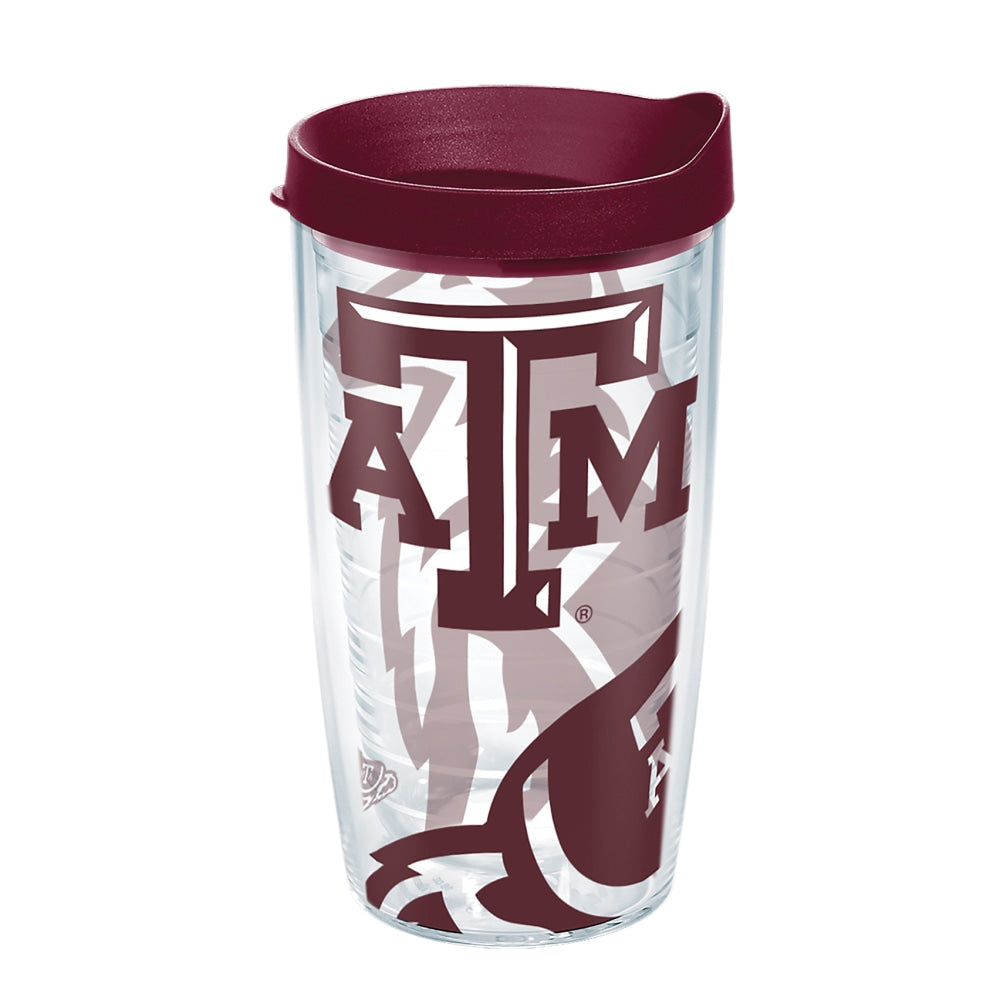 Tervis Genuine NCAA Tumbler With Lid, Texas A&M Aggies, 16 Oz, Clear