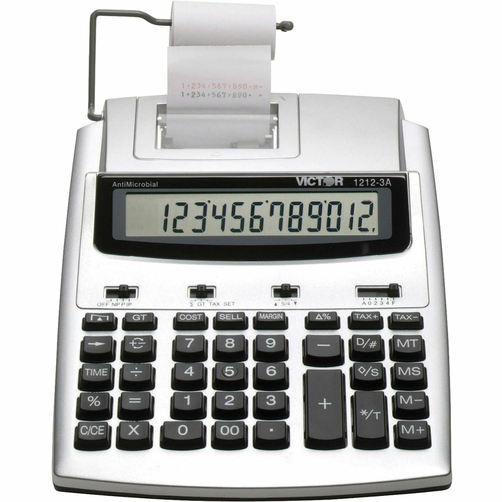 Victor 1212-3A Printing Calculator With Antimicrobial Protection, Blue/Red Print, 2.7 Lines/Sec