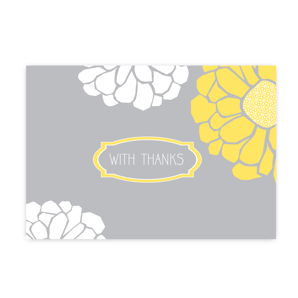 Great Papers! Thank You Note Cards, 4.875in x 3.375in, Sunny Flowers, Gray/Yellow, Pack Of 24