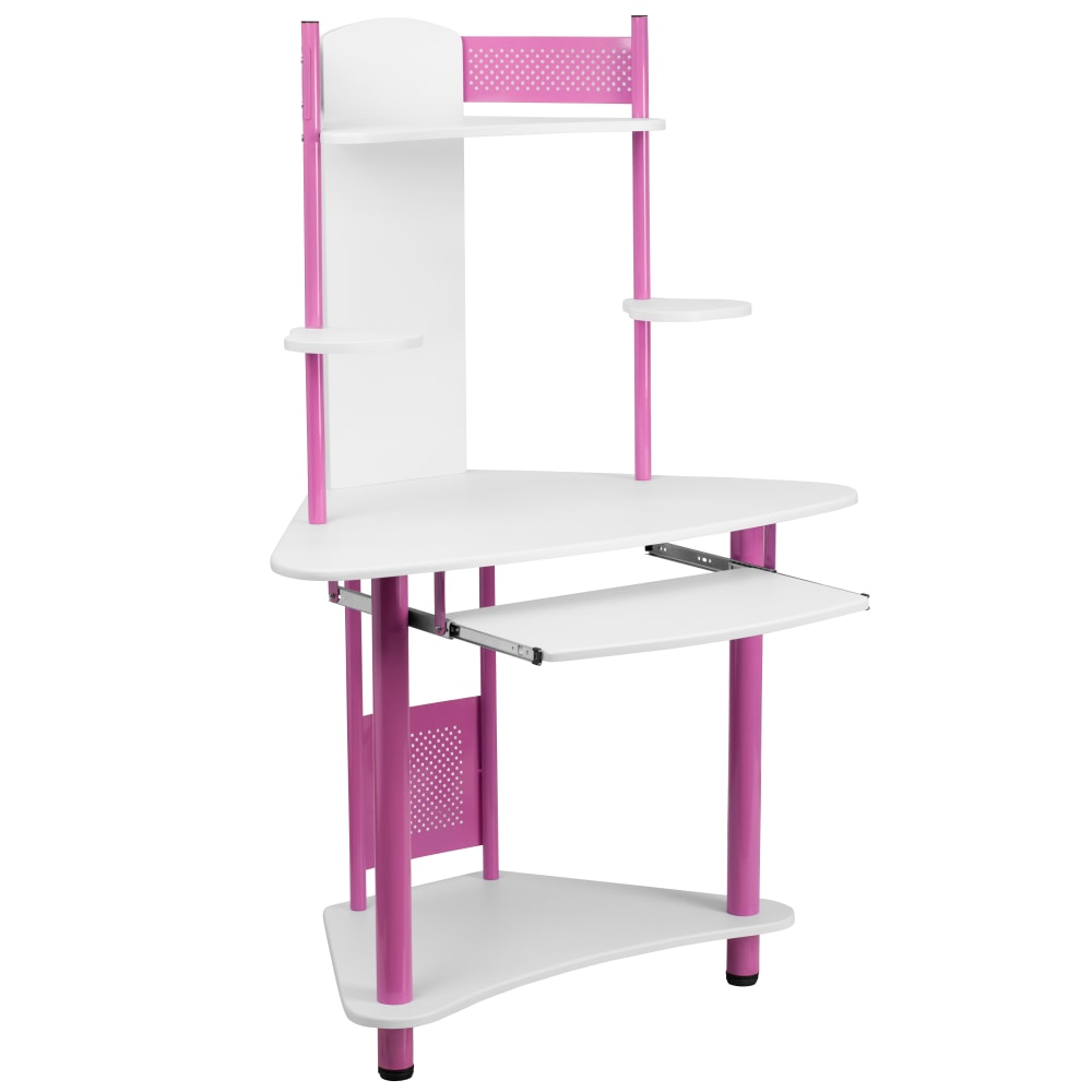 Flash Furniture 39inW Corner Computer Desk With Hutch, Pink/White