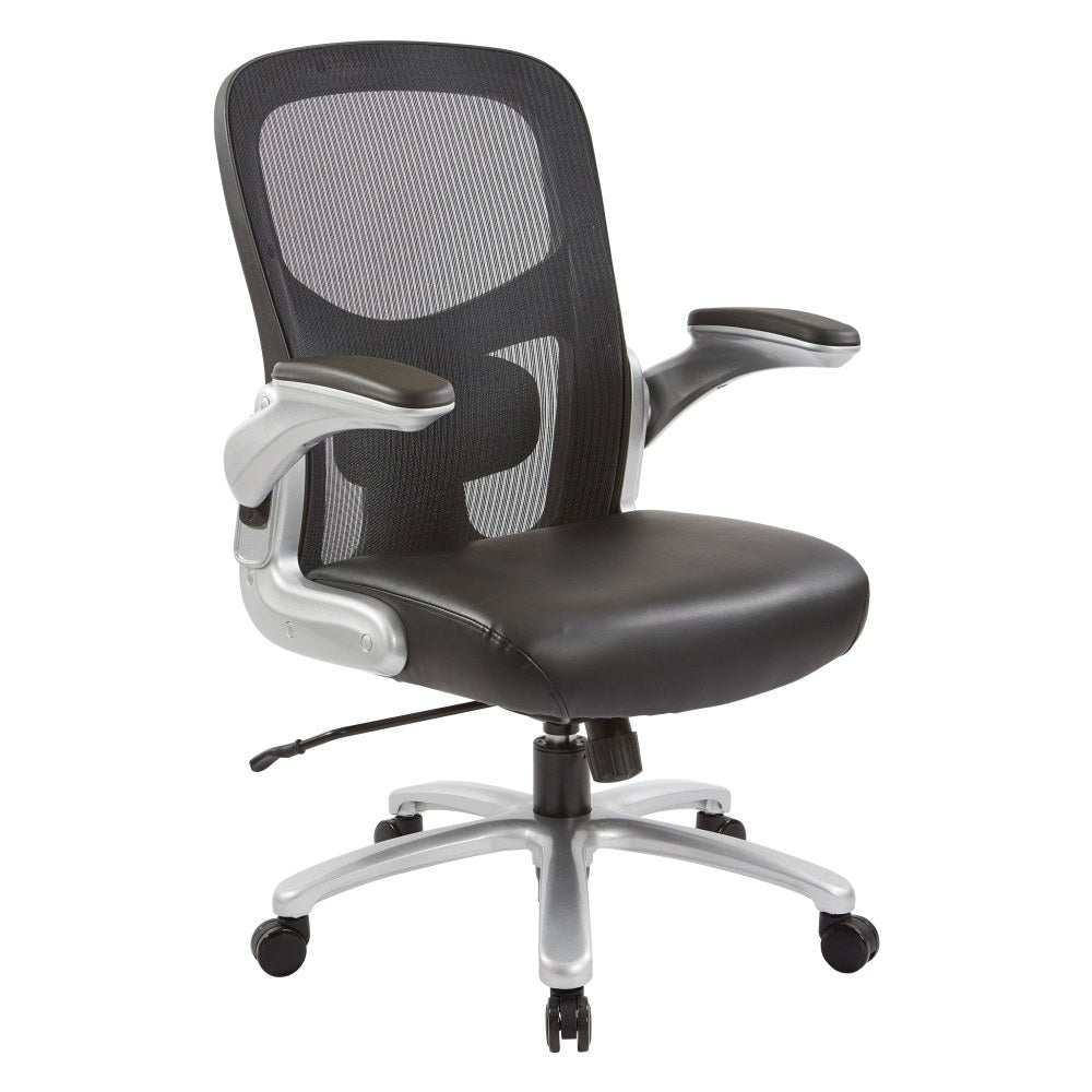 Office Star Big & Tall Bonded Leather Mid-Back Executive Chair, Black/Silver