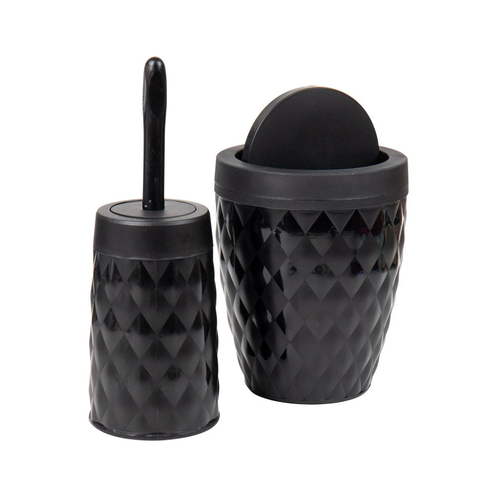 Mind Reader Basket Collection Round Diamond Wastepaper Basket And Toilet Brush Set, Black