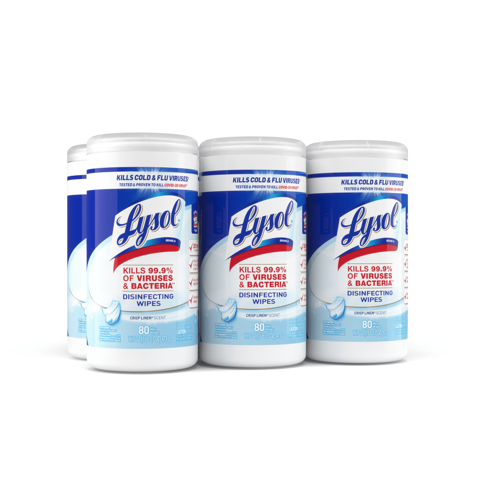 Lysol Disinfecting Wipes - Crisp Linen Scent - 7in Length x 7.25in Width - 80 / Canister - 6 / Carton - White