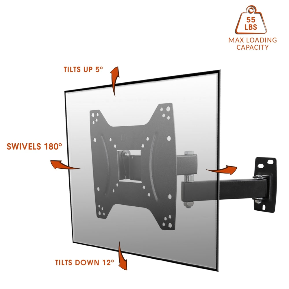 MegaMounts Full Motion Single-Stud Wall Mount For 17 - 42in TVs, 9inH x 8.69inW x 1.8inD, Black