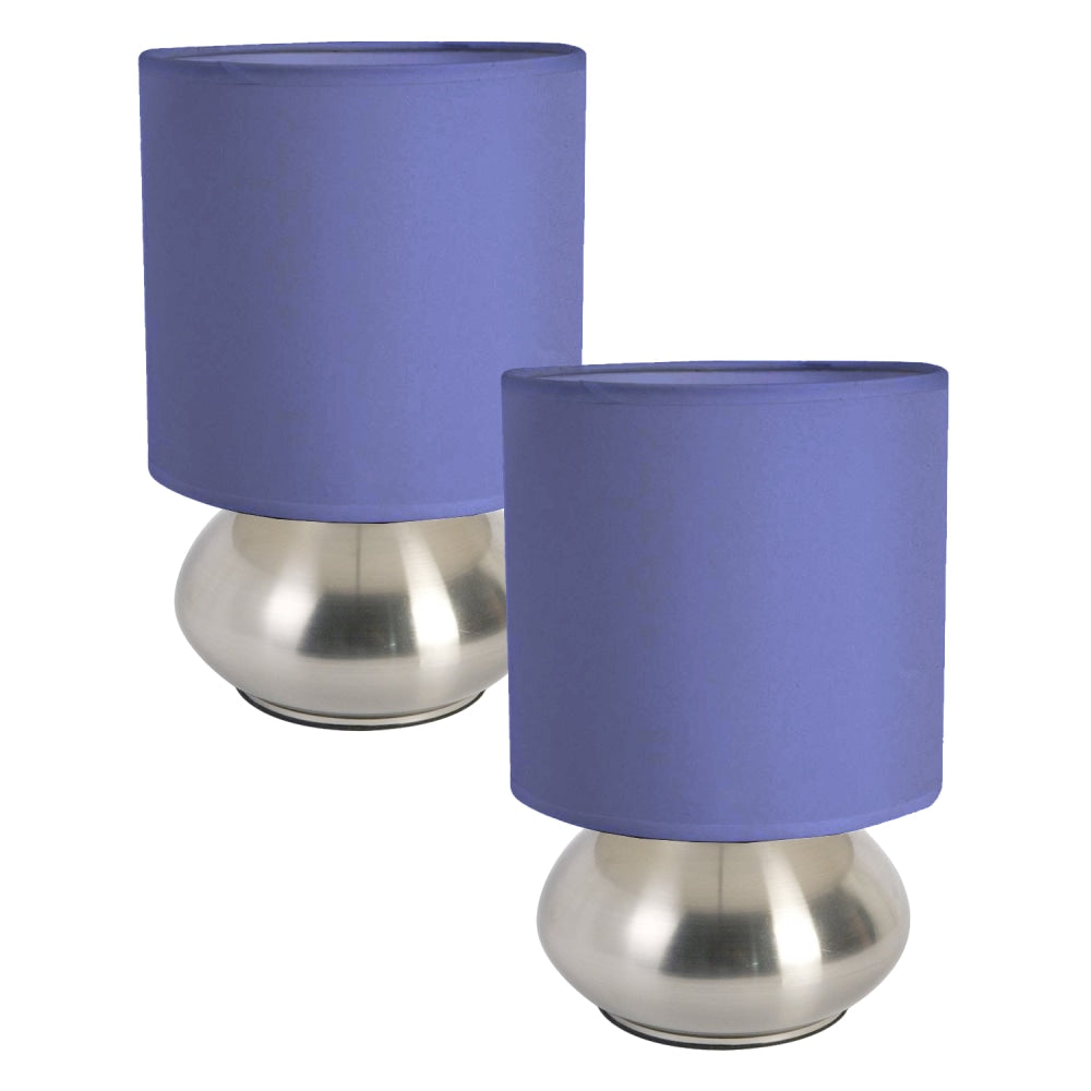 Simple Designs Gemini Mini Touch Table Lamps, 9inH, Blue Shade/Brushed-Nickel Base, Set Of 2