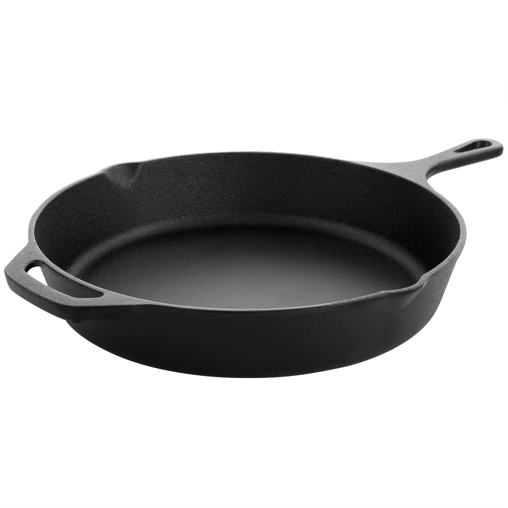 MegaChef 12in Round Pre-Seasoned Cast Iron Frying Pan, Black