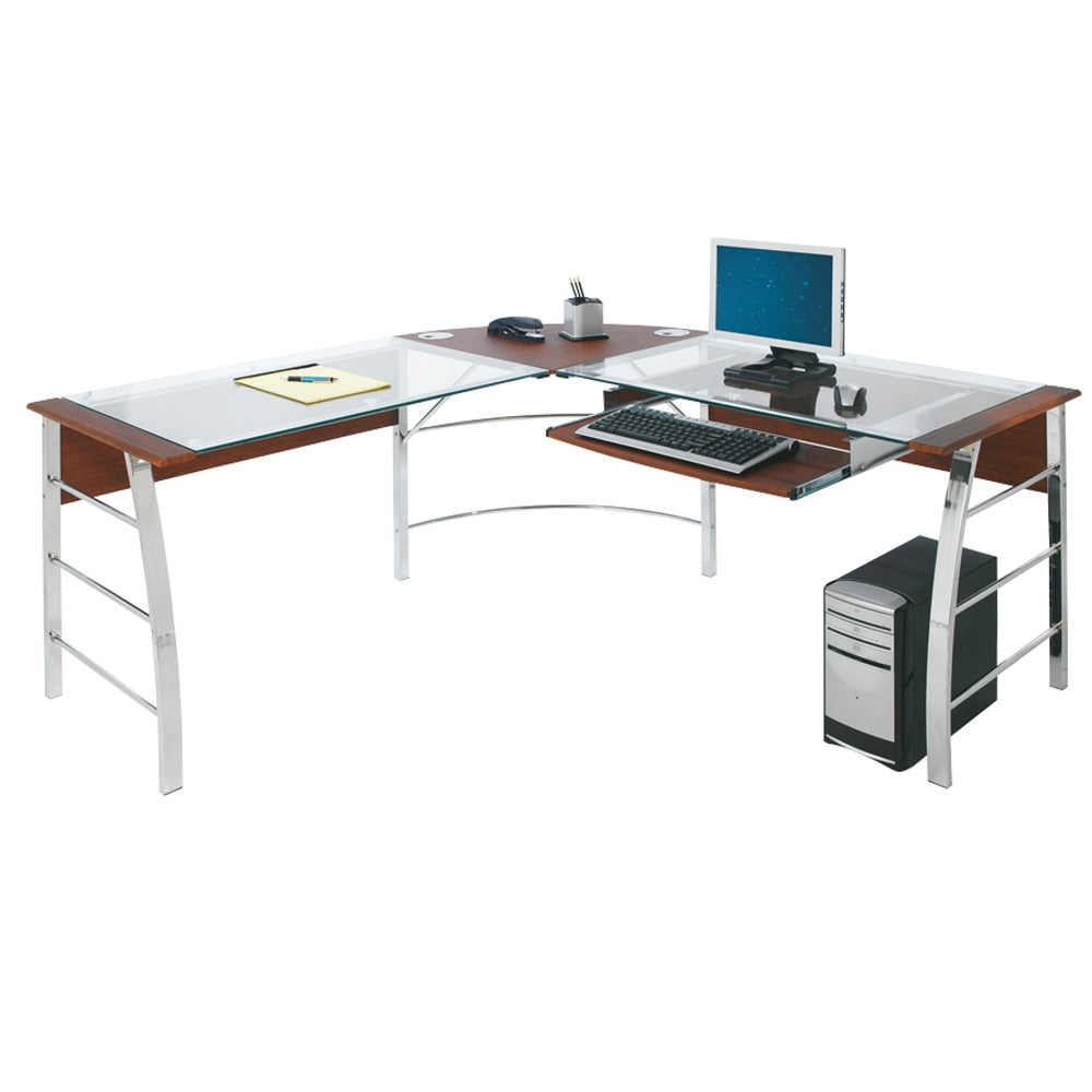 Realspace Mezza 62inW L-Shaped Corner Desk, Cherry/Chrome