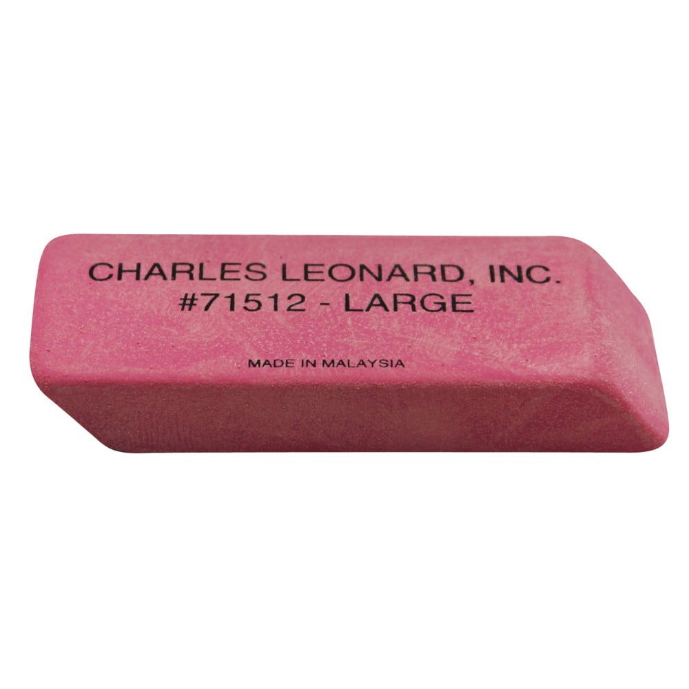 Charles Leonard Natural Rubber Wedge Erasers, Pink, 2-1/2inH x 1inW, 12 Erasers Per Box, Pack Of 3 Boxes