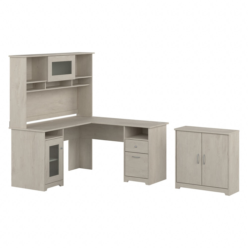 Bush Business Furniture Cabot 60inW L-Shaped Corner Desk With Hutch And Small Storage Cabinet With Doors, Linen White Oak, Standard Delivery