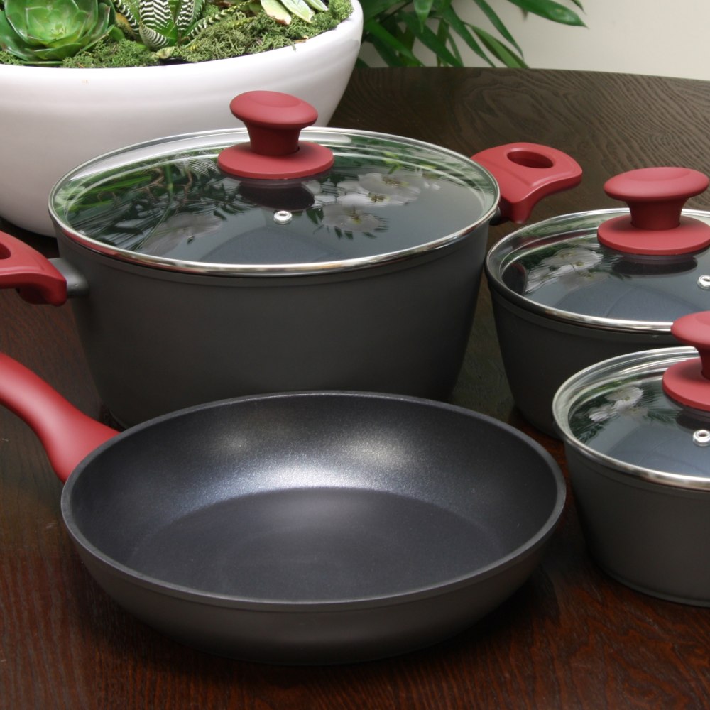 Gibson Home Marengo 7-Piece Cookware Set, Red/Matte Gray