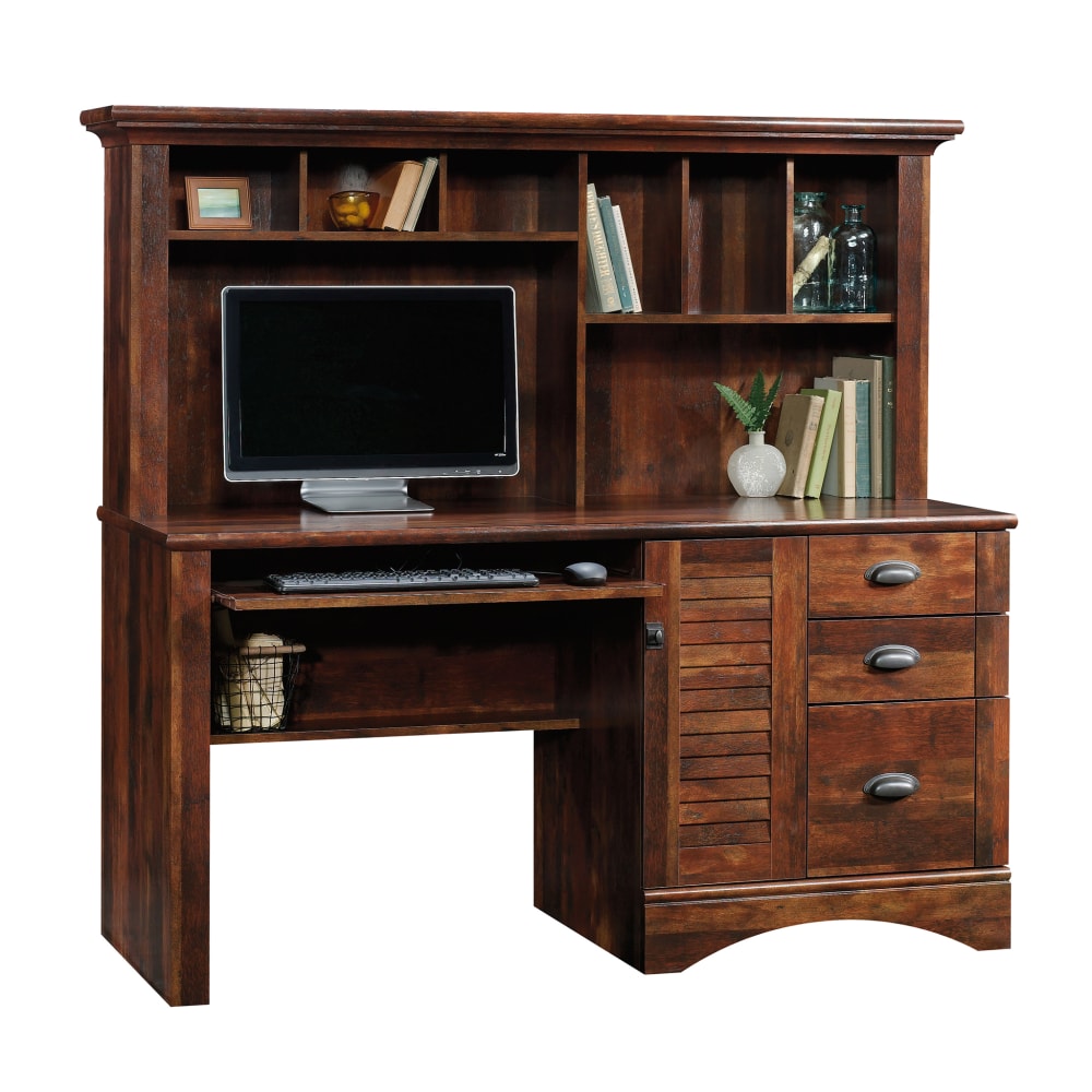 Sauder Harbor View 63inW Computer Desk With Hutch, Curado Cherry