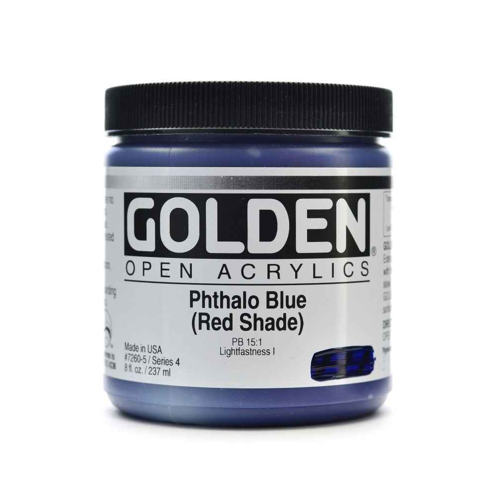 Golden OPEN Acrylic Paint, 8 Oz Jar, Phthalo Blue (Red Shade)