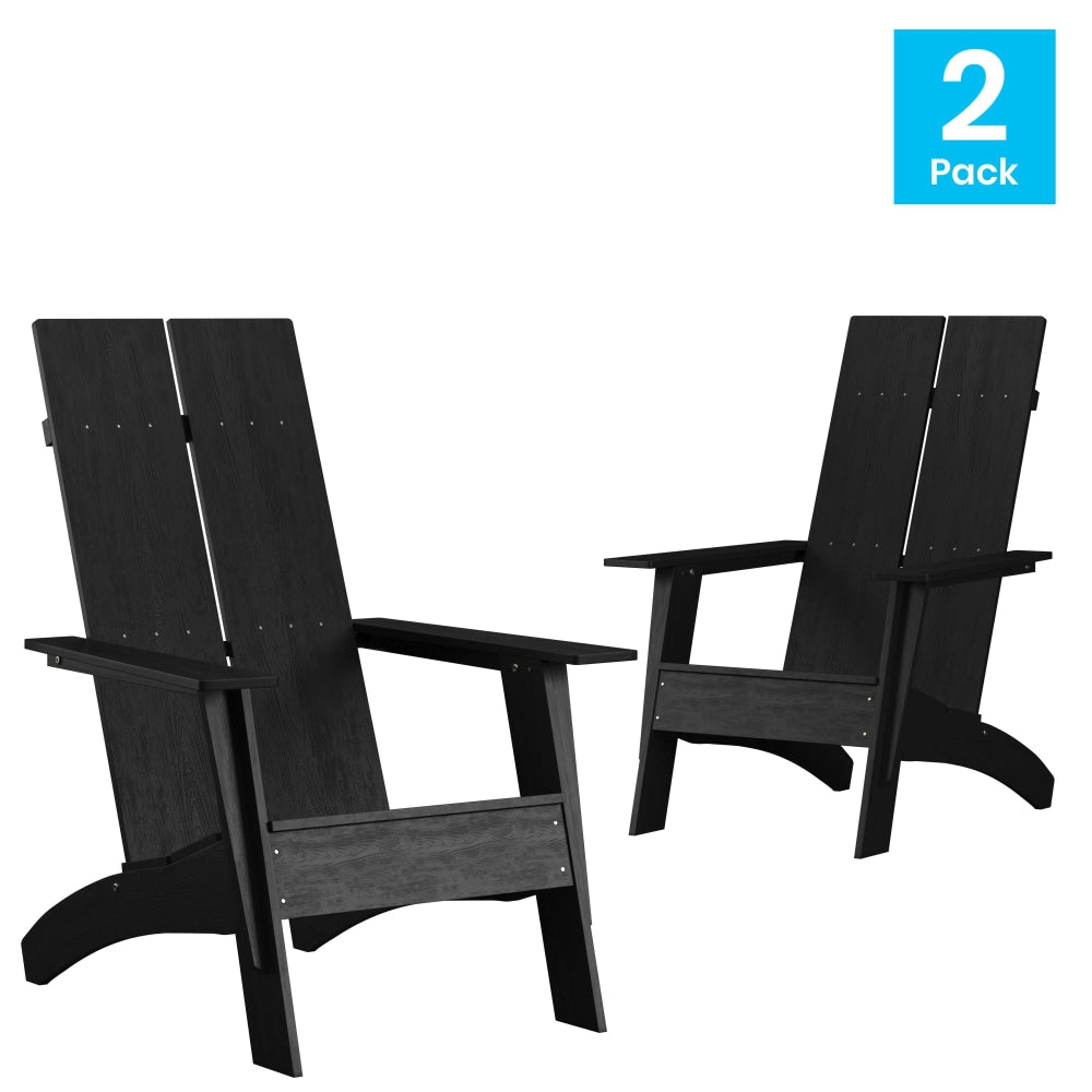 Flash Furniture Sawyer Modern All-Weather Poly Resin Wood Adirondack Chairs, Black, Set Of 2 Chairs