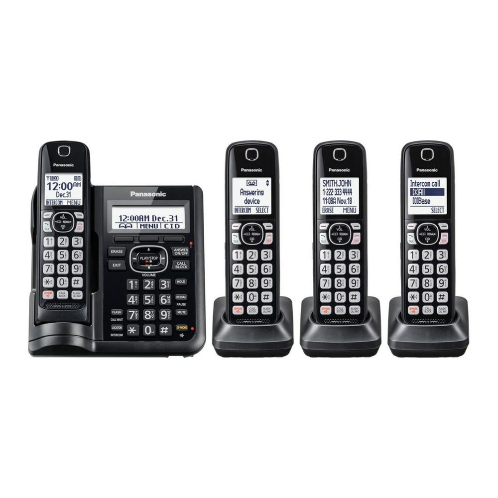 Panasonic DECT 6.0 Cordless Telephone With Answering Machine And Dual Keypad, 4 Handsets, KX-TGF544B