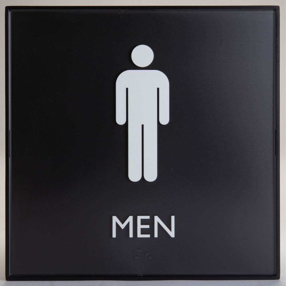 Lorell Mens Restroom Sign - 1 Each - Men, Toilette Men Print/Message - 8in Width x 8in Height - Square Shape - Surface-mountable - Easy Readability, Injection-molded - Restroom, Architectural - Plastic - Black, Black