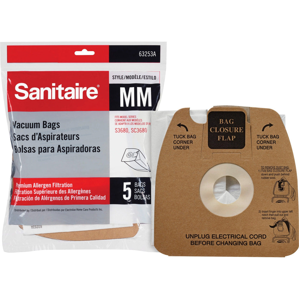 Sanitaire Style MM Allergen Vacuum Bags f/S3680 - 5 / Pack - Style MM - Micro Allergen - White