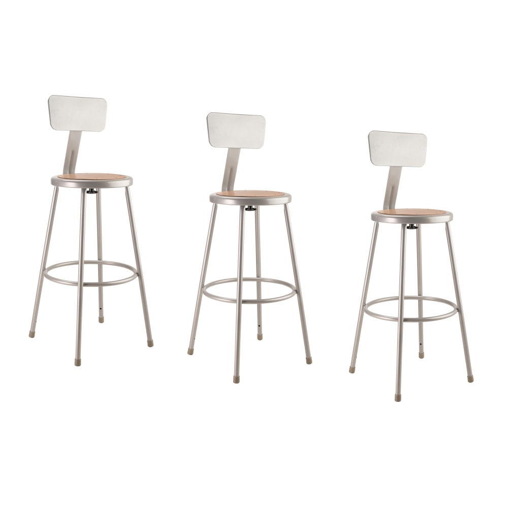 National Public Seating Hardboard Stools With Backs, 30inH, Gray, Set of 3