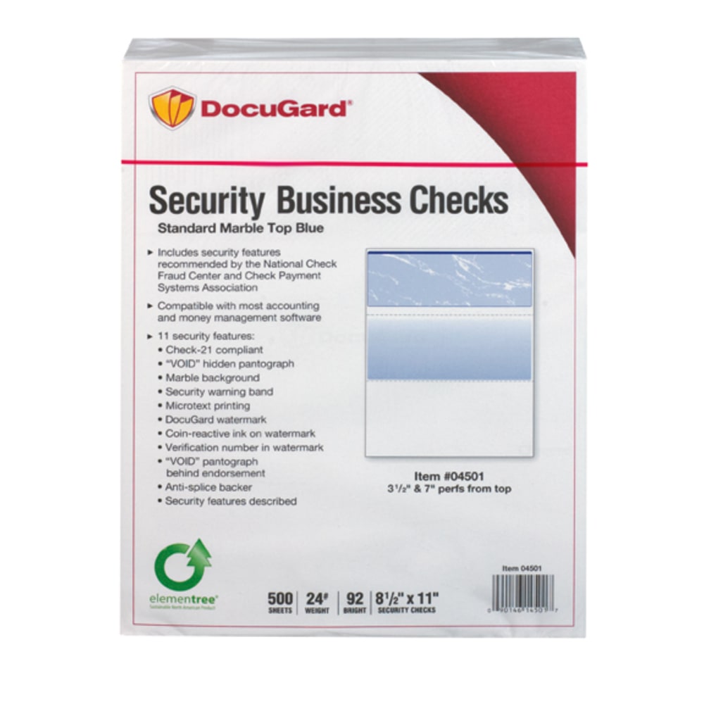 DocuGard Security Business Checks - Letter - 8 1/2in x 11in - 24 lb Basis Weight - Smooth - 500 / Ream - Erasure Protection, Watermarked