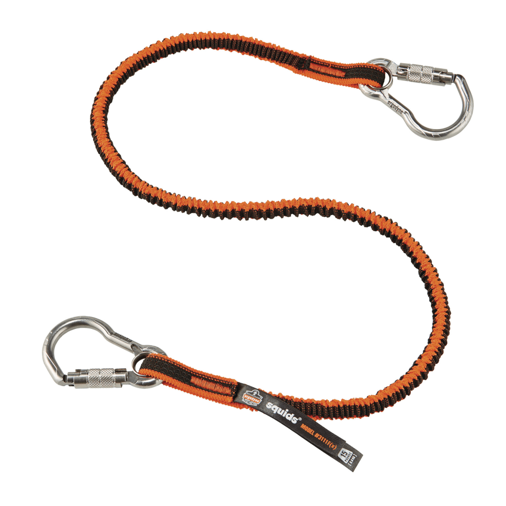 Ergodyne Squids 3111F(X) Tool Lanyards With Dual Stainless Carabiners, 15 Lb, 48in, Orange/Gray, Pack Of 6 Lanyards