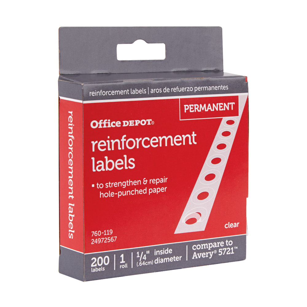 Office Depot Brand Permanent Self-Adhesive Reinforcement Labels, 1/4in Diameter, Clear, Pack Of 200