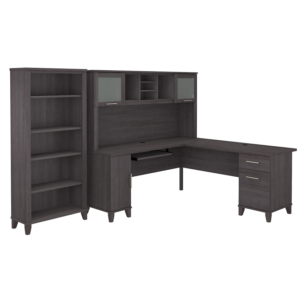 Bush Furniture Somerset 72inW L-Shaped Desk With Hutch And 5-Shelf Bookcase, Storm Gray, Standard Delivery