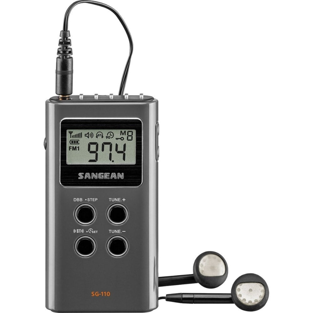 Sangean SG-110 FM-Stereo / AM Pocket Receiver - 5 x AM, 10 x FM - LCD Display - Headphone - 2 x AAA - Pocket