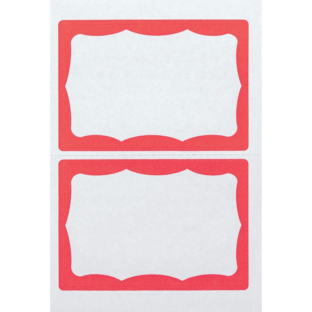 Advantus Color Border Adhesive Name Badges, AVT97189, 2 5/8in x 3 3/4in, Rectangle,White/Red, Box Of 100