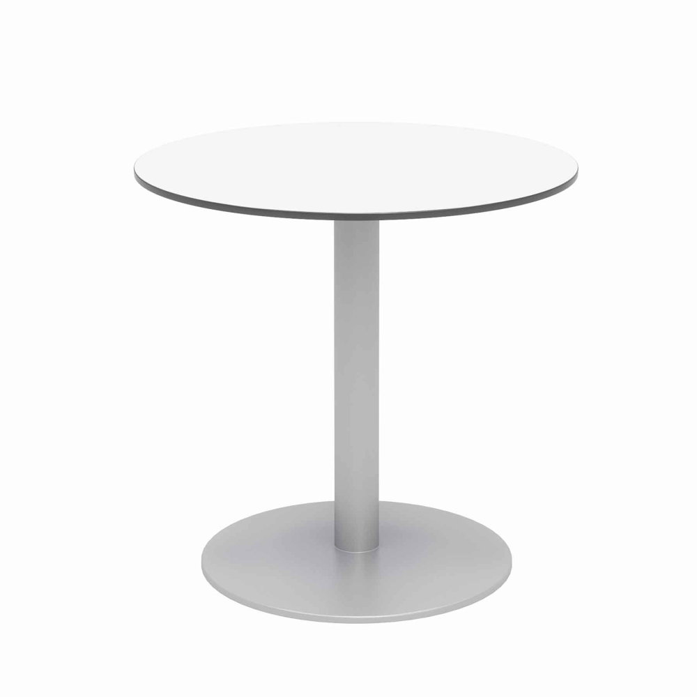 KFI Studios Eveleen Round Outdoor Patio Table, 29inH x 30inW x 30inD, Designer White/Silver