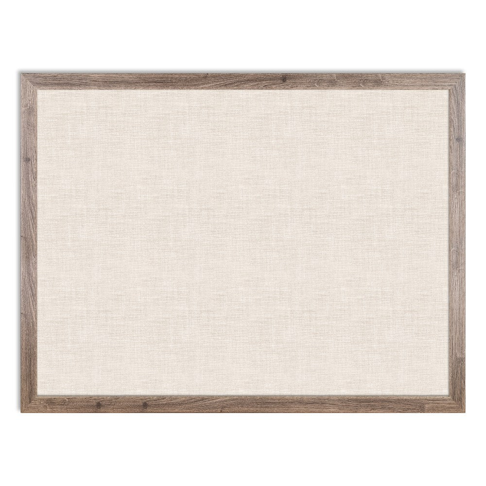 U Brands Linen Bulletin Board, 47in X 35in, Brown Rustic Wood Frame