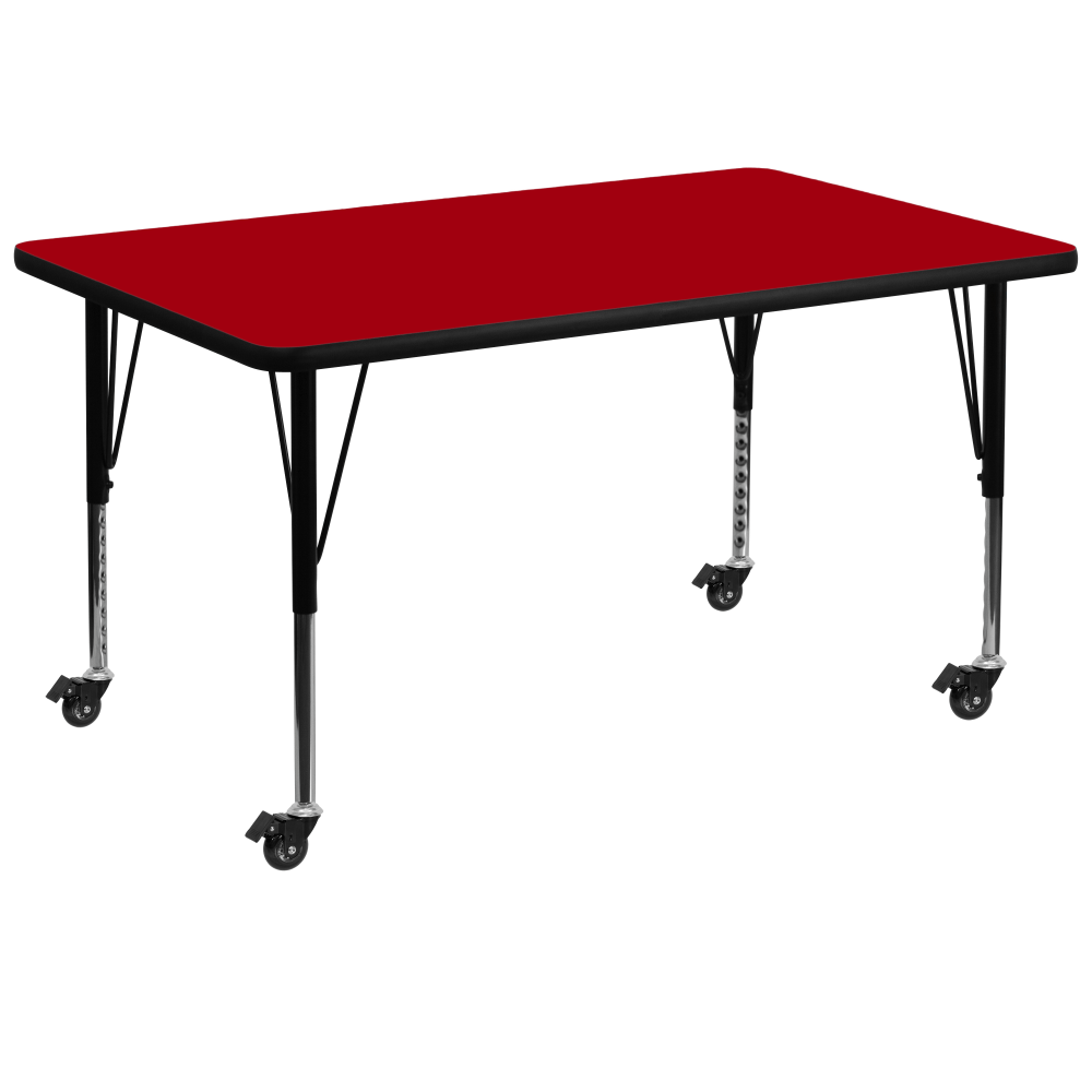 Flash Furniture Mobile Rectangular Thermal Laminate Activity Table With Height-Adjustable Short Legs, 25-3/8inH x 36inW x 72inD, Red