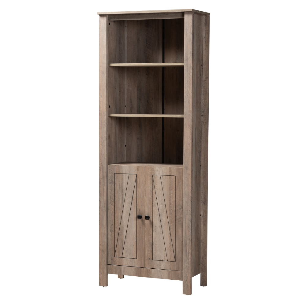 Baxton Studio Modern And Contemporary Transitional 76inH 5-Shelf Bookcase With Doors, Natural Oak