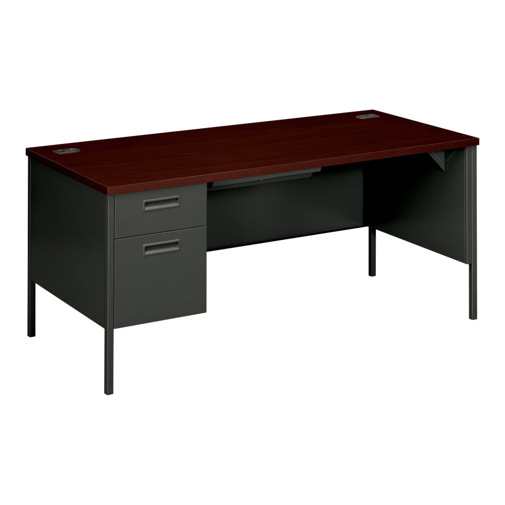 HON Metro Classic 66inW Left-Pedestal Computer Desk, Mahogany, Charcoal