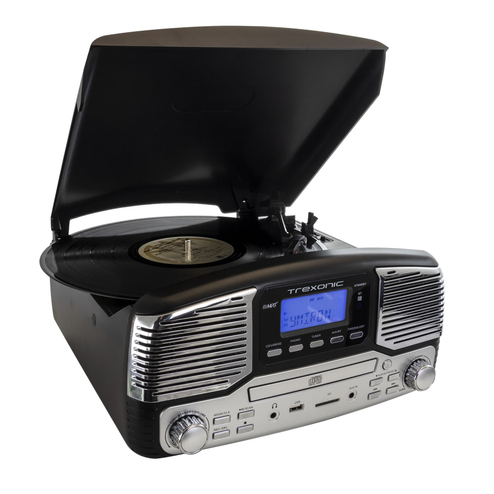 Trexonic Retro Wireless Bluetooth Record/CD Turntable, Black