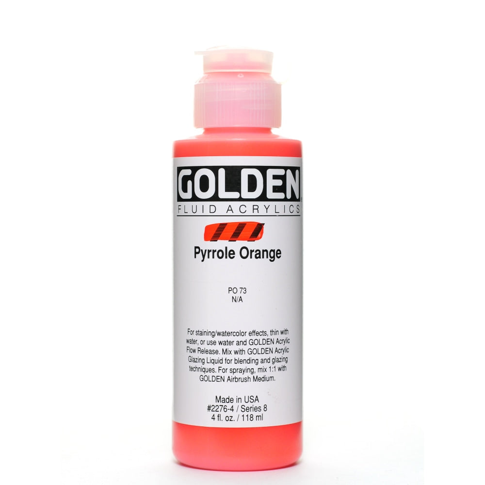 Golden Fluid Acrylic Paint, 4 Oz, Pyrrole Orange