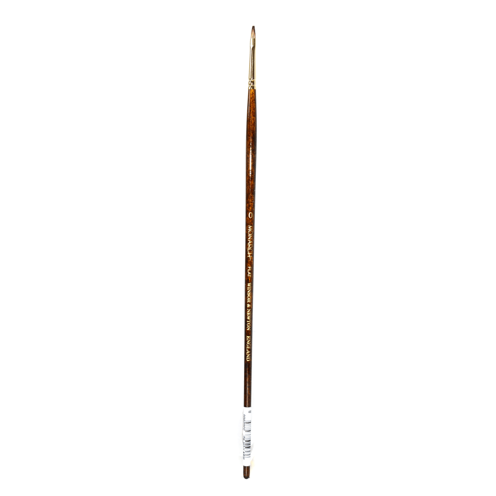 Winsor & Newton Monarch Long-Handle Paint Brush, Size 0, Flat Bristle, Synthetic, Brown