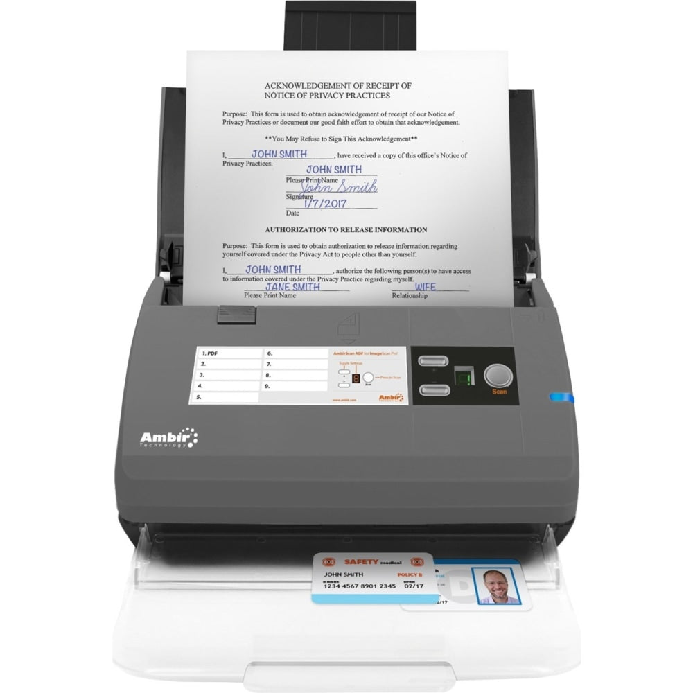 Ambir ImageScan Pro 820ix for use with athenahealth - 48-bit Color - 16-bit Grayscale - 20 ppm (Mono) - 20 ppm (Color) - Duplex Scanning - USB