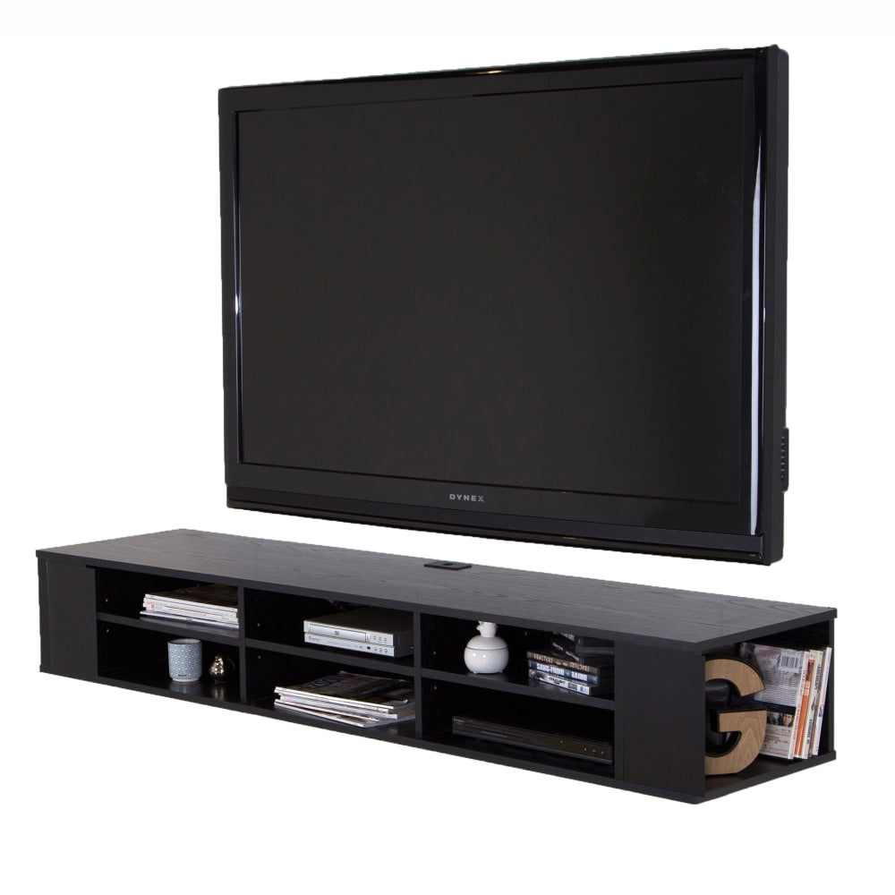 South Shore City Life 66in Wide Wall Mounted Media Console, Black Oak