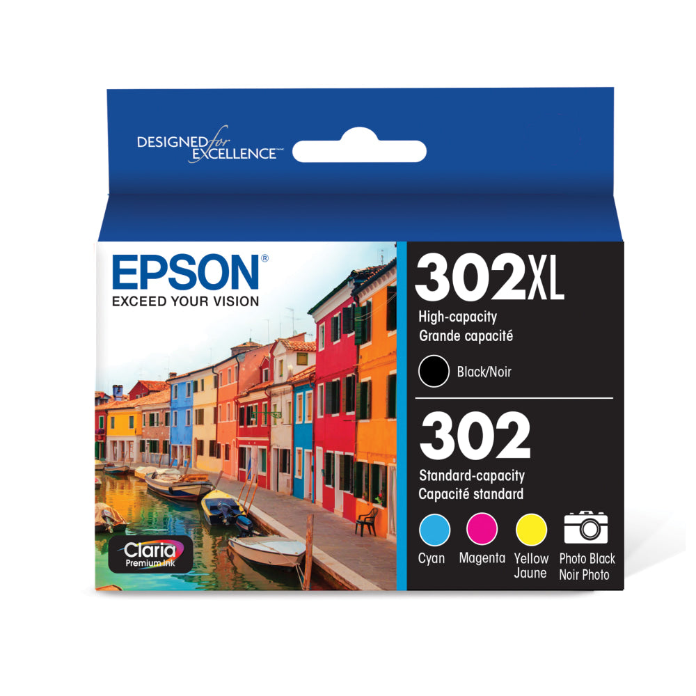 Epson 302XL Black/302 Claria Premium Tri-Color High-Yield Ink Cartridges, Pack Of 2, T302XL-BCS