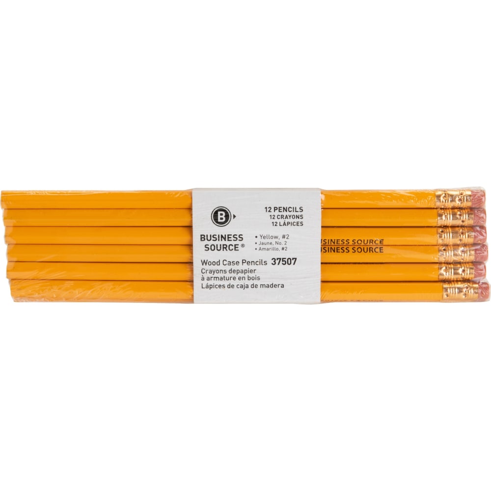 Business Source Woodcase Pencils, #2 Lead, Yellow Barrel, Pack of 12