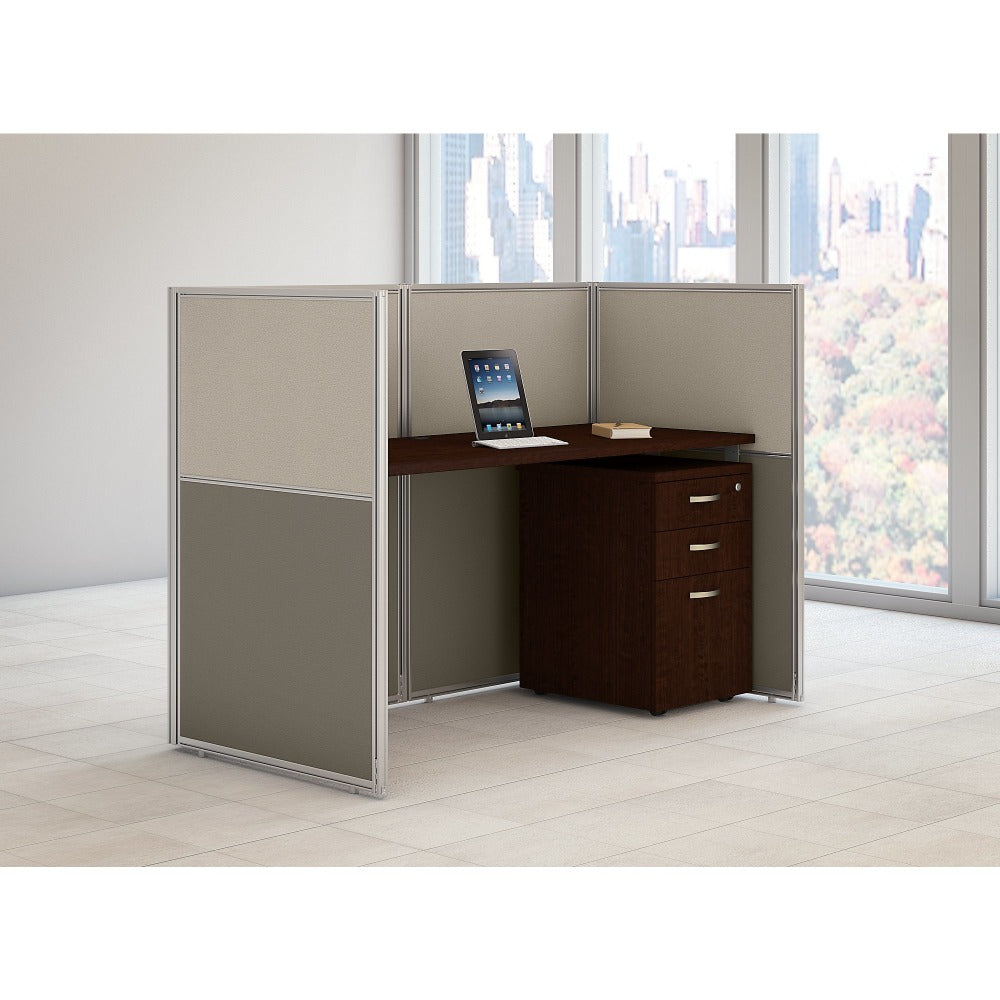 Bush Business Furniture Easy Office Straight Desk Closed Office With 3-Drawer Mobile Pedestal, 44 15/16inH x 61 1/16inW x 30 9/16inD, Mocha Cherry