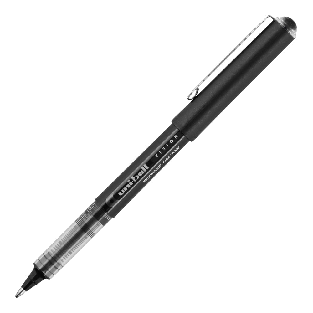 uni-ball Vision Liquid Ink Rollerball Pens, Bold Point, 1.0 mm, Black Barrel, Black Ink, Pack Of 12 Pens