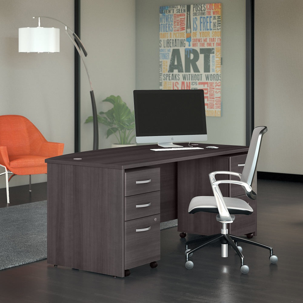 Bush Business Furniture Studio C 72inW Bow-Front Computer Desk With Mobile File Cabinets, Storm Gray, Standard Delivery