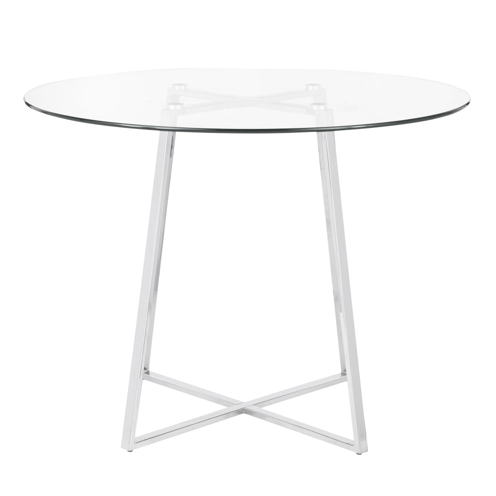 LumiSource Cosmo Glass Dining Table, 30-1/4inH x 39-1/2inW x 39-1/2inD, Clear/Chrome