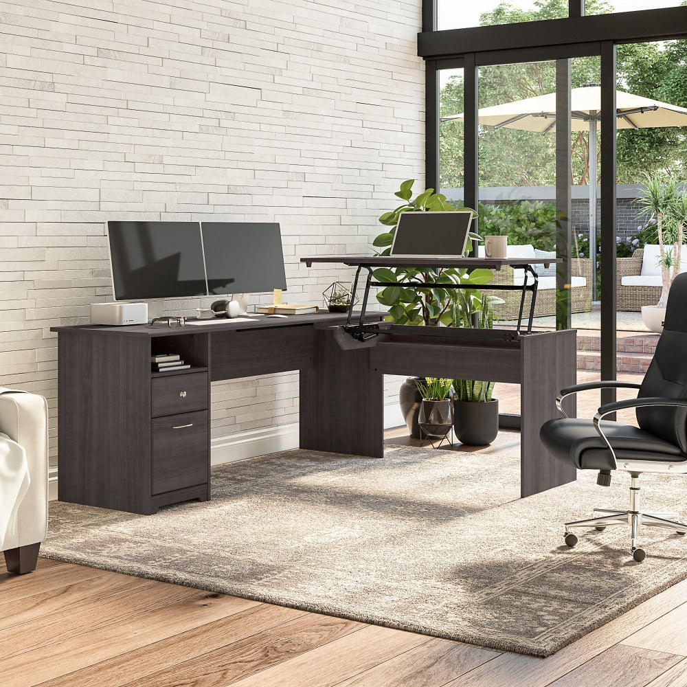 Bush Furniture Cabot 3-Position Sit-To-Stand Height-Adjustable L-Shaped Desk, 72inW, Heather Gray, Standard Delivery