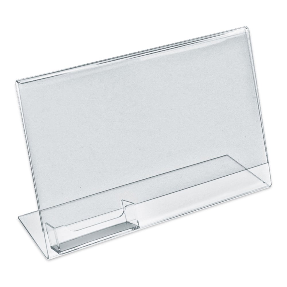 Azar Displays Acrylic Horizontal L-Shaped Sign Holders With Business Card Pocket, 8-1/2inH x 11inW x 3inD, Clear, Pack Of 10 Holders