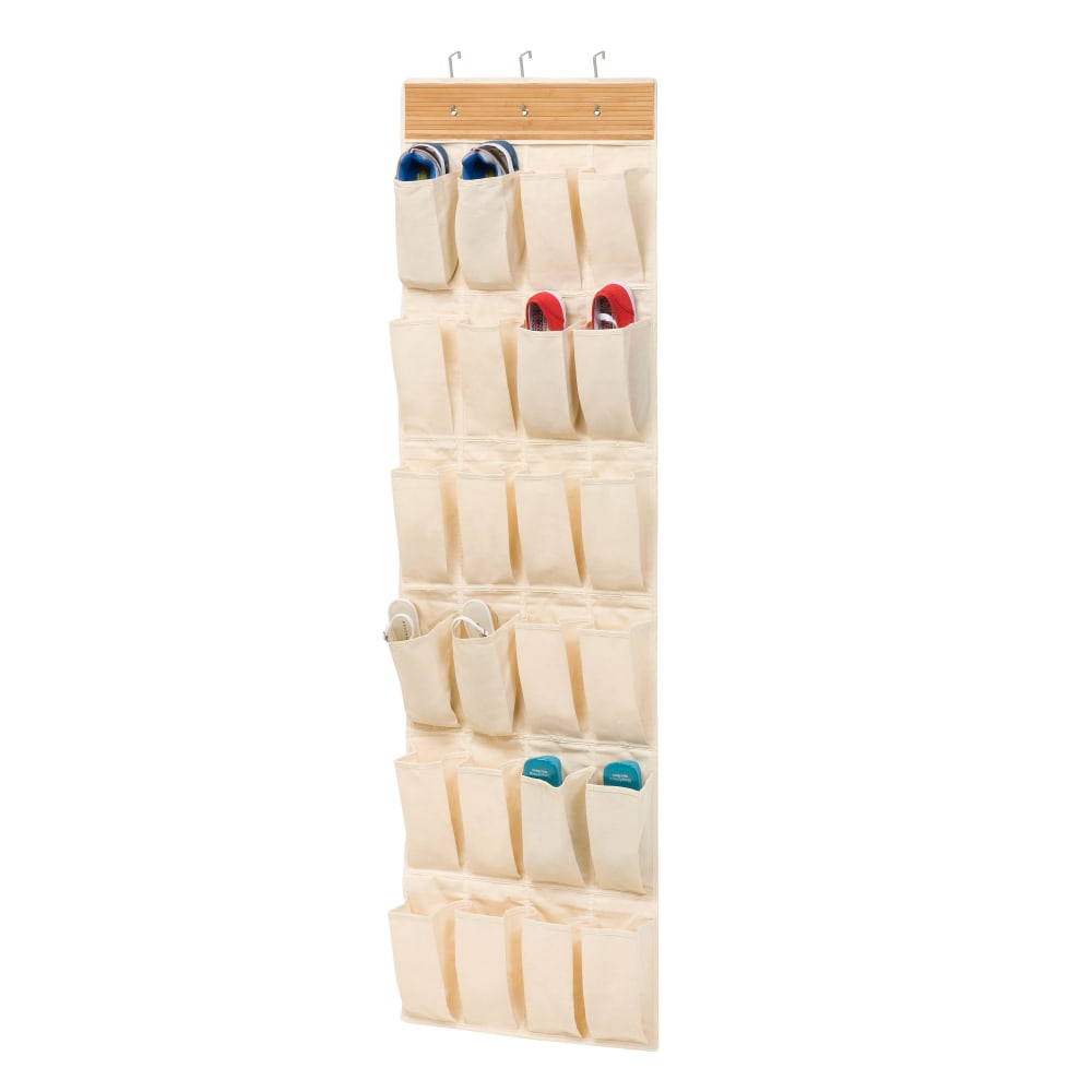 Honey-Can-Do Over-The-Door 24-Pocket Closet Organizer, 57inH x 21inW x 2 1/2inD, Green/Natural Bamboo