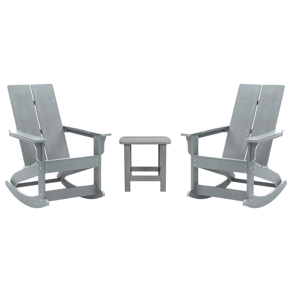 Flash Furniture Finn 3-Piece Modern Commercial Grade All-Weather Adirondack Rocking Chair Set, Gray