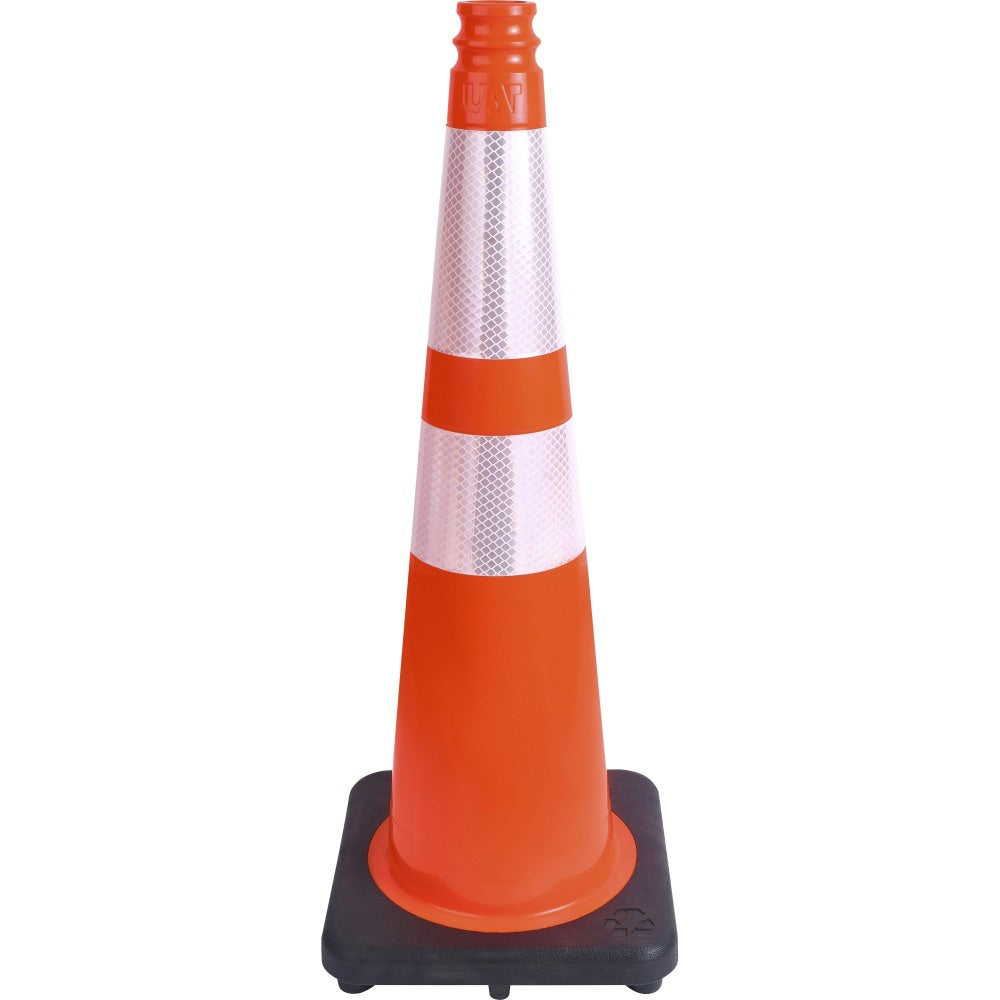 Tatco Slimline Traffic Cones - 1 Each - 10.8in Width x 28in Height x 10.8in Depth - Cone Shape - Reflective, Flexible, Long Lasting - Polyvinyl Chloride (PVC) - Orange, Silver